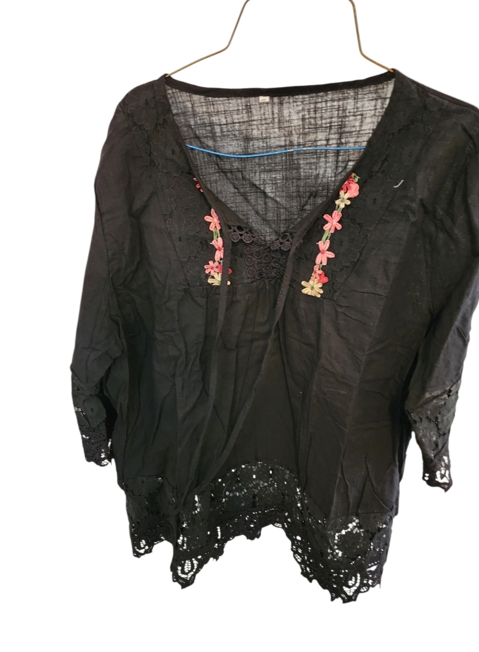 Black Embroidered V-Neck Women’s Top